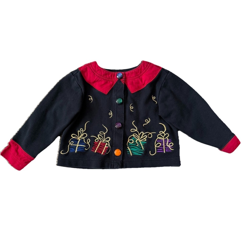 Vintage 90s Copper Key Embroidered Cardigan Kid Size 3T Holiday Christmas Party